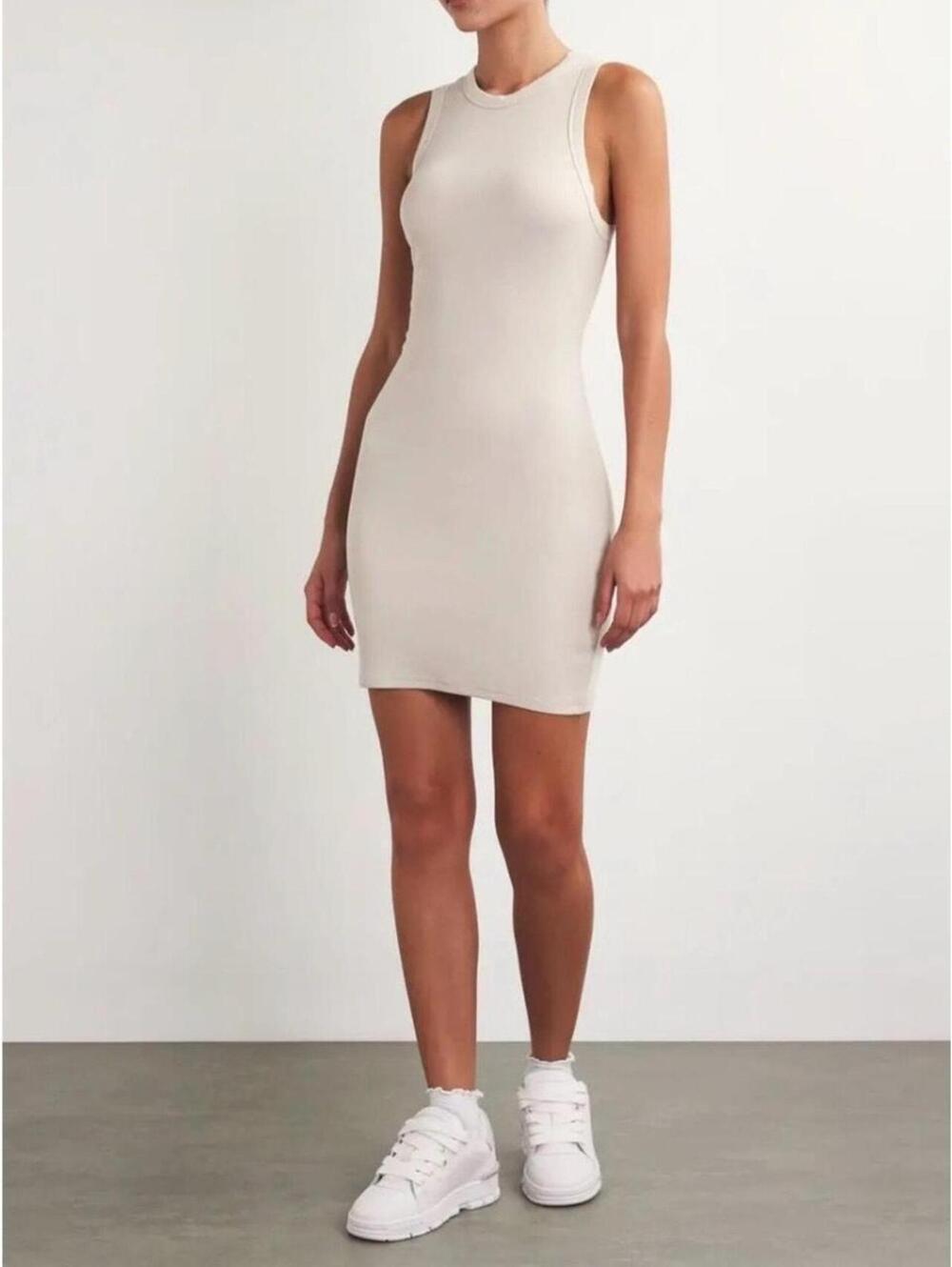 SKIMS Ribbed Ivory Sleeveless Bodycon Mini Dress Womenโs 2X NWOT